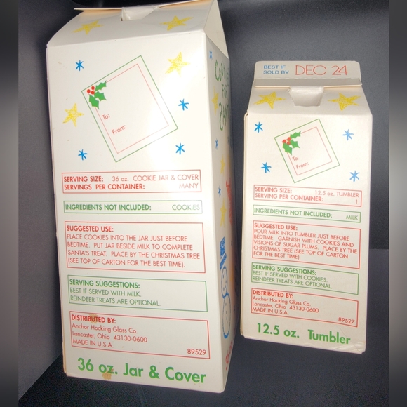 Vintage Anchor Hocking Cookies and Milk for Santa Jar w/ Lid and Tumbler - Picture 5 of 10